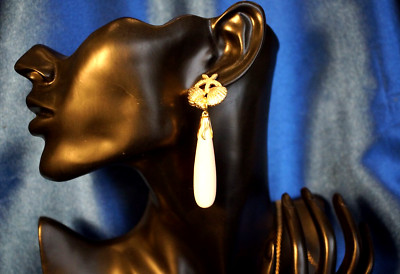 Earrings Stud Dangle Gold Angel Coral Cream Salmon Art Nouveau New
