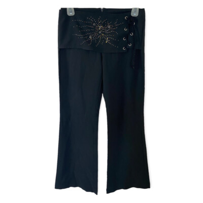 VTG Forever 21 Bell Bottom Trouser Pants Foldover Rhinestone Lace Up