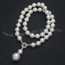 White South Sea Shell Pearl Imitation Pearl Round Beads Pendant Necklace 8-14mm
