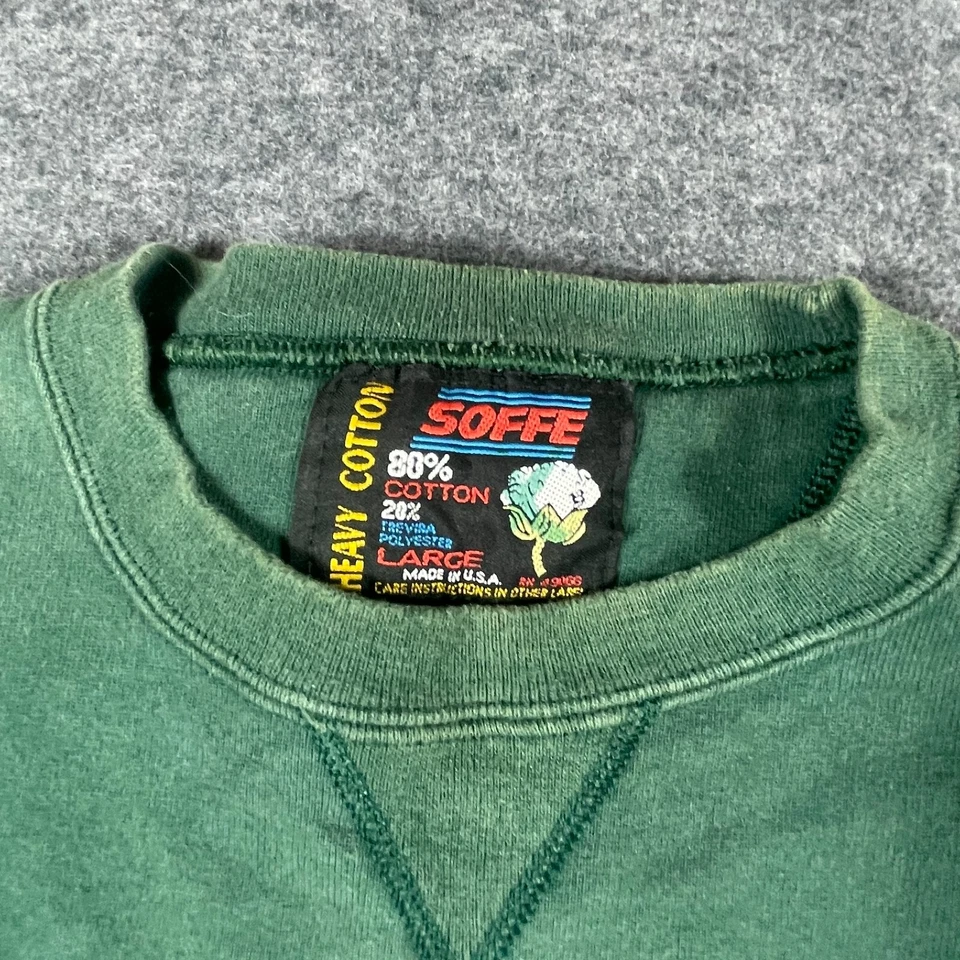 De Colección Sudadera Soffe Para Hombres Grande Verde Desteñido Cuello Redondo Pullover Algodón Pesado EE. UU. Foto 2 de 4