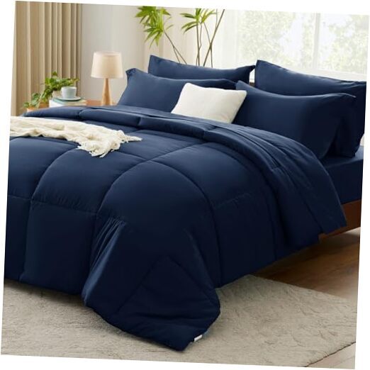 Size Comforter Sets - 7 Pieces Bed in a Bag Set Complete Full Navy Blue