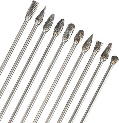 10Pcs 1/8 Shank Long Double Cut Tungsten Carbide Burrs for Dremel, Rotary Burr B