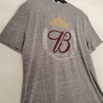 Lucky Brand BUDWEISER Shirt Mens LARGE GRAY BUD DOUBLE SIDED Beer Casual NWT