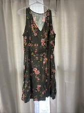 Old Navy Women Dress Large Green Floral Tank Sleeveless Pull On Yellow Pink