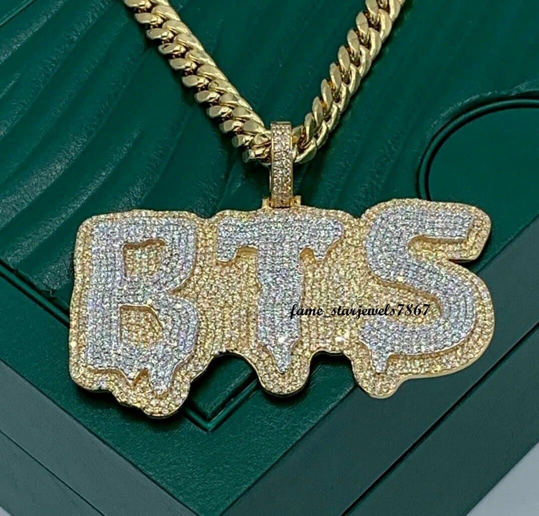 2.30Ct Round Cut Simulated Diamond 925 Silver Gold Plated BTS Name Charm Pendant