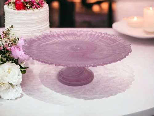 Anthropologie Brand New w/Tag Alma Lavender Glass Swirl Cake Stand 8.75”