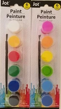 Children’s Washable 6 Color Paint Pot Sets & Brush Select: Primary or Neon Color