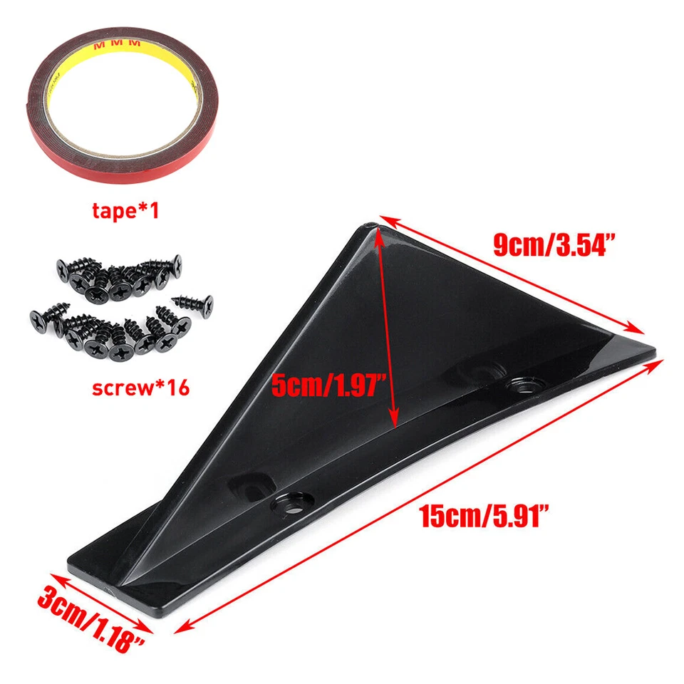 4x Lower Body Bumper Kit Diffuser Shark Rear Fin ABS Spoiler Black Universal - Imagem 3 de 4