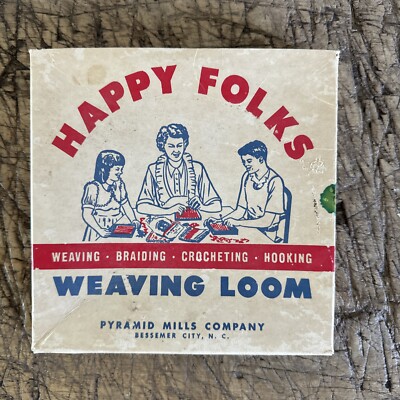 Vintage Happy Folks Weaving Loom Pyramid Mills Potholders Craft Instructions Box