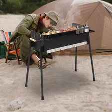 Barbecue Charcoal Grill Stainless Steel Folding BBQ Outdoor Camping Barbecue NEW