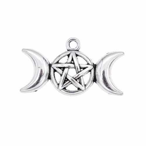 20 Pcs Triple Moon Goddess Necklace Pendants - Moon Star Charms For Jewelry DIY Gifts