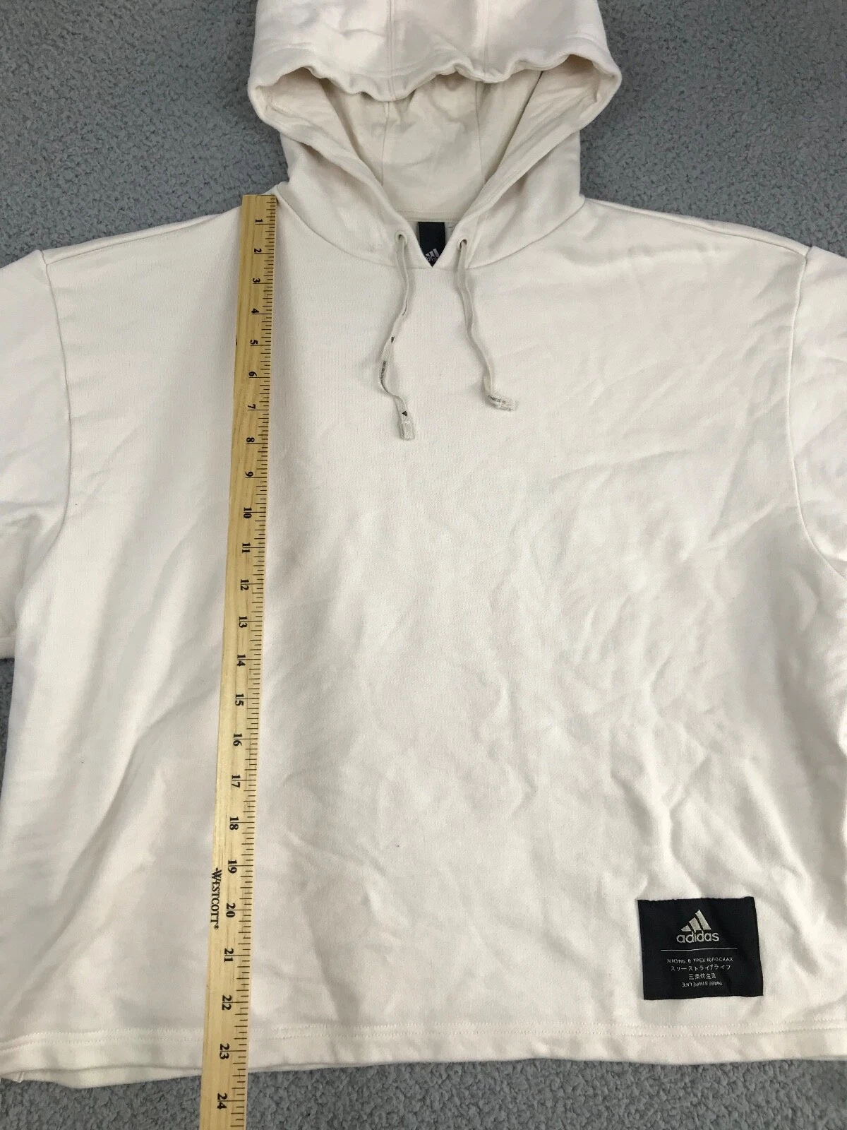 OFF WHITE Adidas Felpa con Cappuccio Donna XS Avorio Crema Manica Lunga Pullover Maglione 100% Cotone