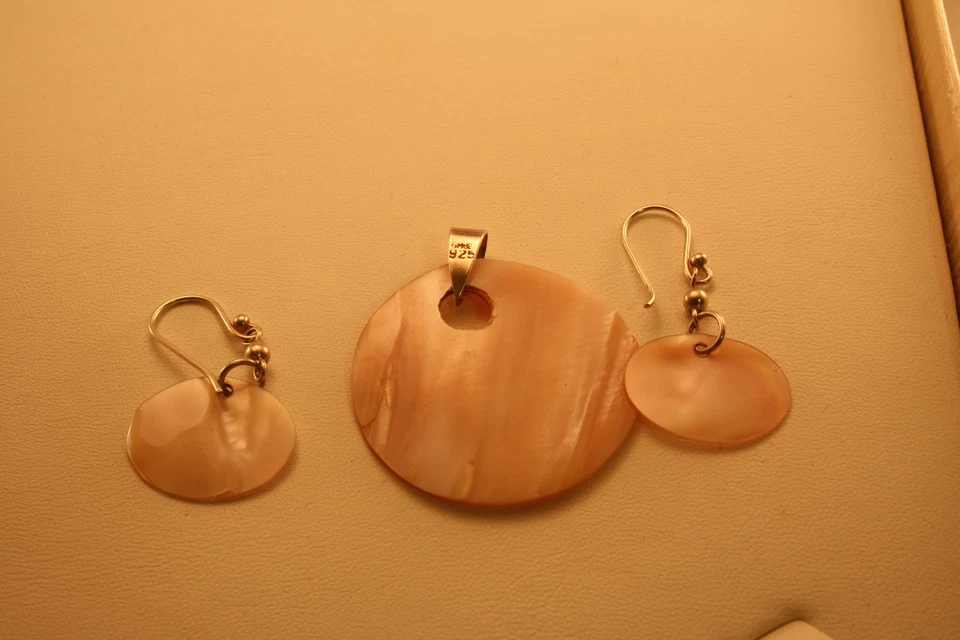 Juego de cadena colgante 100 % vintage de plata de ley 925 madreperla Foto 4 de 4