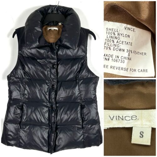 Vince Women Black Goose Down Feather Puffer Vest Size S Excellent Condition - Picture 1 of 10