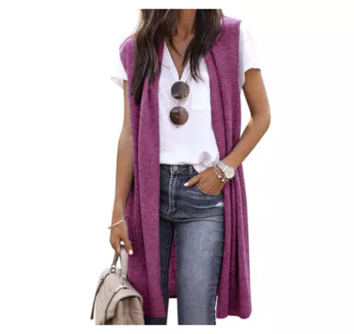 Women's Casual Sleeveless Open Front Tunic Vest Long Cardigan Tops Waistcoat New - Picture 1 of 30