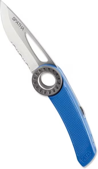 Cuchillo de borde combinado Petzl SPATHA mango azul inox 12C27
