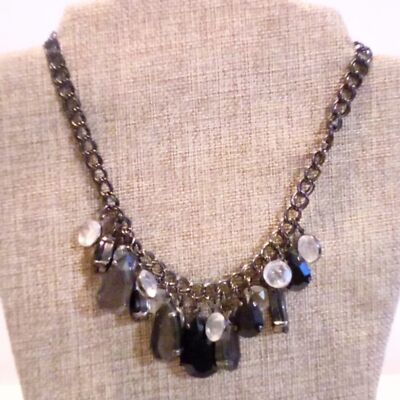 Express Black Acrylic Rhinestone Chunky Charm Necklace
