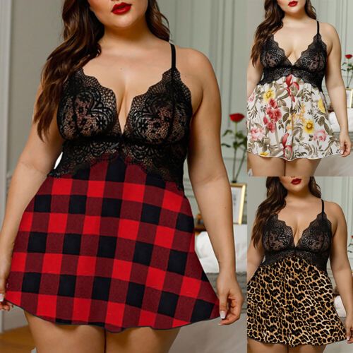 Plus Size Women Sexy Lingerie Robe Lace Babydoll Underwear Nightdress Sleepwear