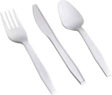 White Plastic Cutlery Spoons Forks Knives 66 Pack Disposable Cutlery Reusable