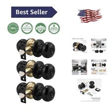 Durable 3-Pack Black Privacy Door Knobs for Bedrooms/Bathrooms - Secure, Stylish