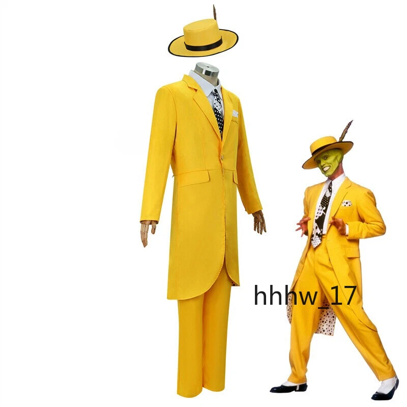 La Máscara Jimcarrey Juegos con disfraces utilería Halloween Disfraz Conjunto Hombres Uniforme Traje Amarillo Foto 3 de 4