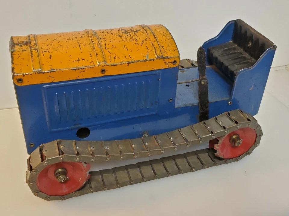 RARO TRACTOR TOPADORA SOBRE ORUGAS STRUCTO AÑOS 20 1930 AZUL PLATA Y AMARILLO  Foto 3 de 4