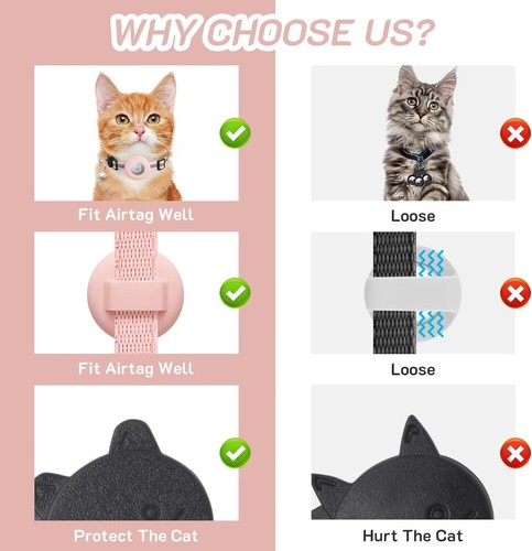 2 Pack Airtag Cat Collar Breakaway with Bell,Reflective Kitten Collar with Apple - Picture 3 of 7