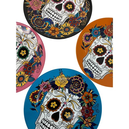 Lot of 4 Williams Sonoma Day Of The Dead Plates 8.5" Skull Food Safe Halloween - Picture 6 of 6