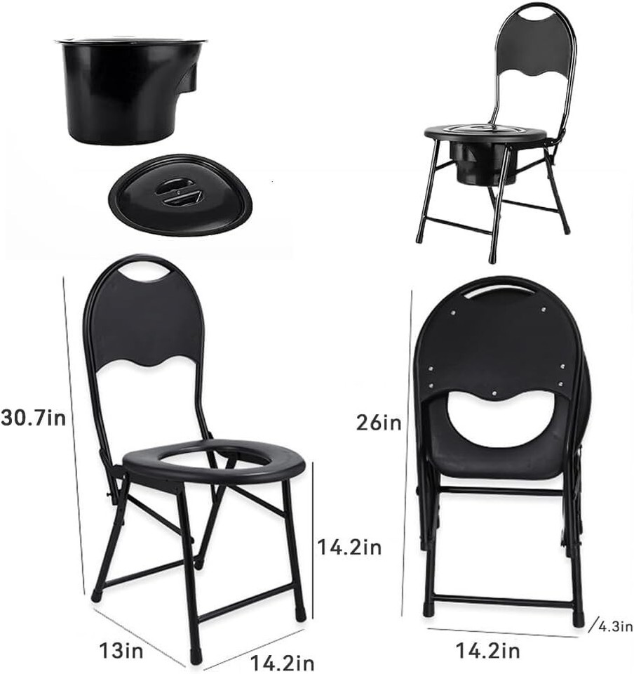 Portable Camping Toilet Chair with Backrest Steam Seat, Folding Bedside