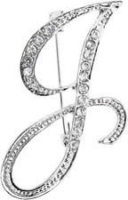 26 Letter Brooch Pins Small Silver Metal Rhinestone Crystal Initial A Z Alpha...