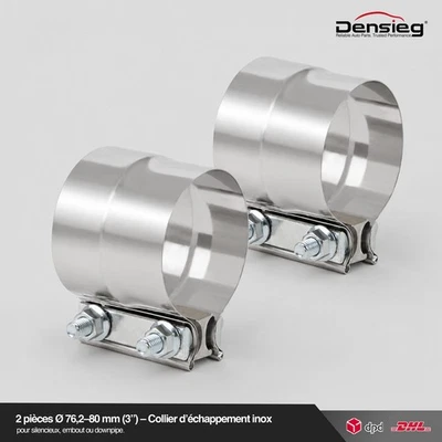 Densieg 2 raccords pour tuyaux d'évacuation en acier inoxydable Ø 76,2 mm / 3" - Photo 1/4
