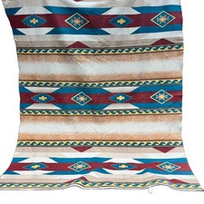 VTG Southwestern Aztec Throw Blanket Blue Red Tan USA Large 88x70