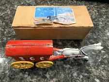 Vintage Cast Iron Horse Drawn ICE Wagon Toy Horse Driver Taiwan NOS w/ Box