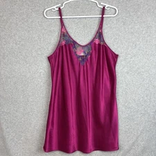 Vtg Val Mode Lingerie Slip Dress Sz Large Fairy 90s Y2k Floral Lace Trim Fuchsia