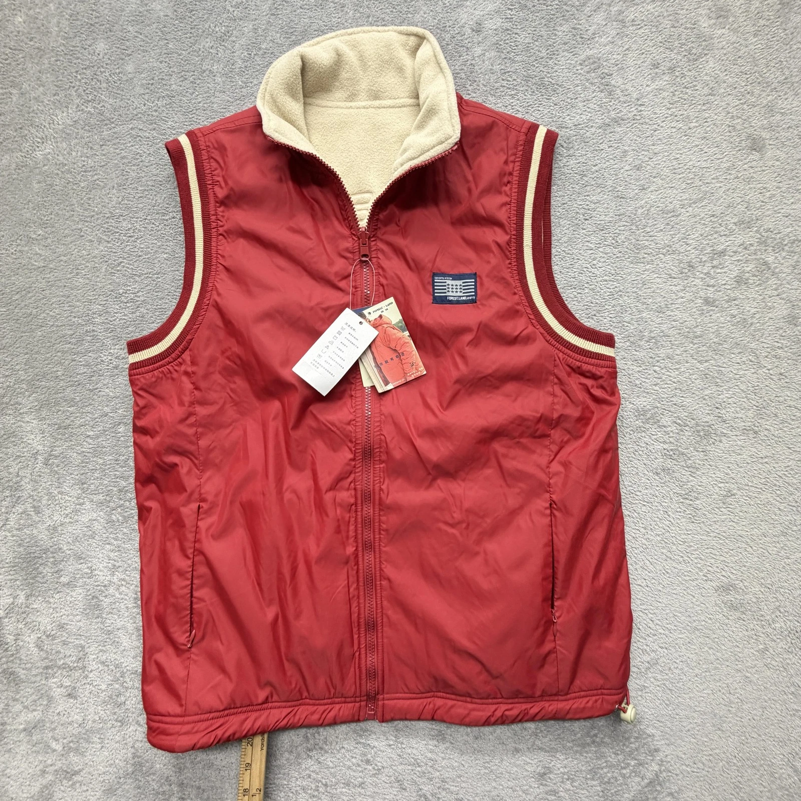 Forest Land Vest Mens L Red Insulated Lined Full Zip Pockets Collared