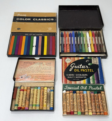 Vtg Oil Pastel Crayon Lot - Prang, Sakura Cray-Pas, Guitar Oil, Conte Contelor