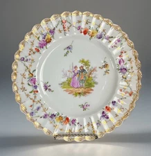 Antique Helena Wolfsohn Plate Dresden Flowers Watteau Style 8.5” Handpainted
