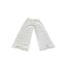 fresh produce Womens White Gauze Wide Leg Crop Pants Elastic Waist Relaxed Boho