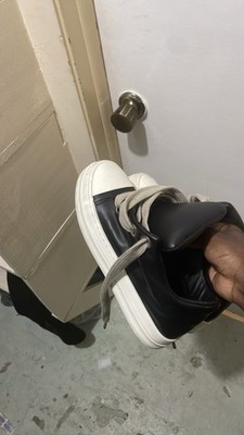 Rick Owens Men s Leather Lace-Up Low-Top Sneakers Black/White Round Toe 8.5