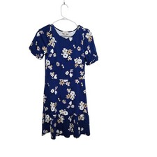 LOFT Floral Dress Womens 0 Blue Short Sleeve Fit Flare Mini