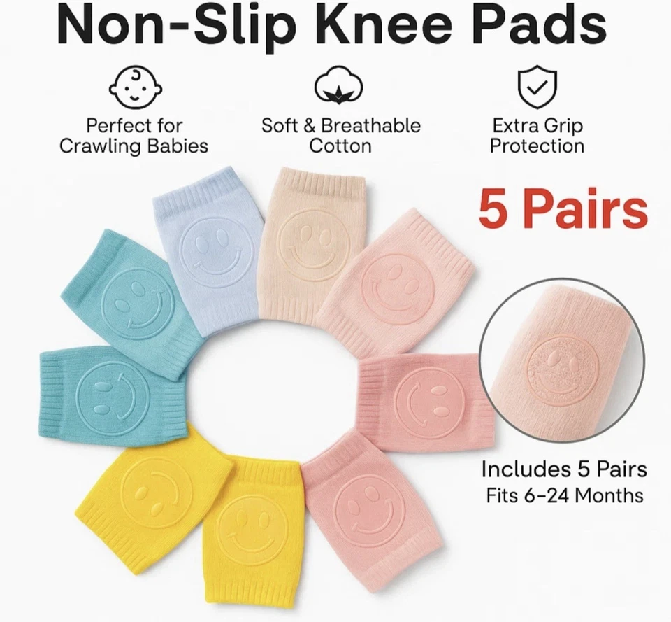 Joelheiras para bebês rastejantes protetores de joelho bebê menino menina conjunto com 5 pares - Imagem 2 de 4