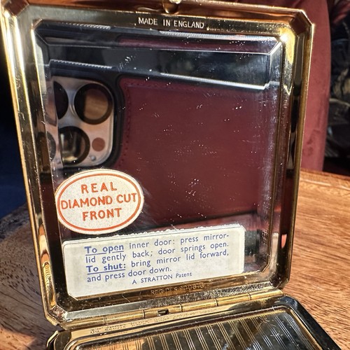 Stratton 1960s Vintage Gold Tone Diamond Cut Powder Compact unbenutzt England - Bild 15 von 23