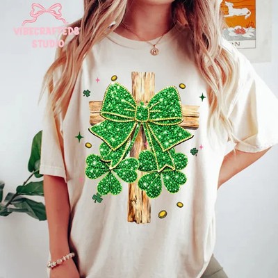 Not Lucky Just Blessed Shamrock Cross Shirt Faith Comfort Tee