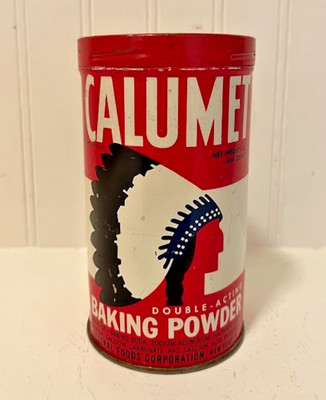 Vintage 1950'S CALUMET Double-Acting Baking Powder Tin Can 1 lb. EMPTY with Lid