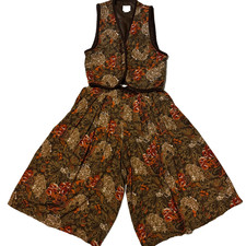 VTG 70s LESLIE FAY Quilted Vest Wide Leg Pants Set Boho Festival Size 16 18W/32