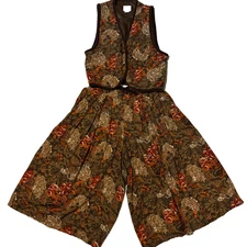 VTG 70s LESLIE FAY Quilted Vest Wide Leg Pants Set Boho Festival Size* 16 18W/32