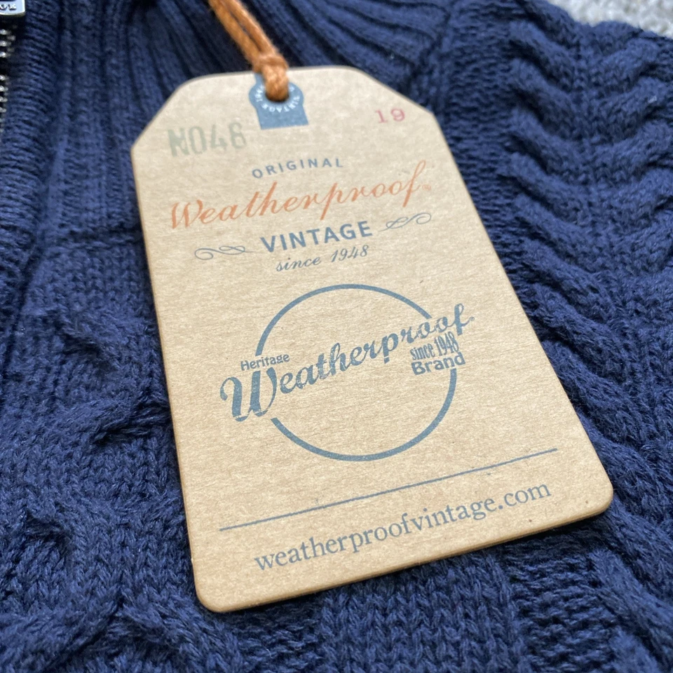 防水复古毛衣 L 码 1/4 拉链领海军蓝渔夫针织全新带标签 — 第 4/4 张图片