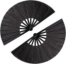 2 Pack Large Folding Hand Fans Clack Handheld Fan for Party, Glitter Festival Ha