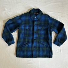 Pendleton Wool Jacket Men's L Blue Green Plaid 100 Wool USA vintage CPO
