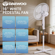 Image of Powerful Cooling Daewoo 16" Pedestal Fan Adjustable Stand Wide Oscillation Ener